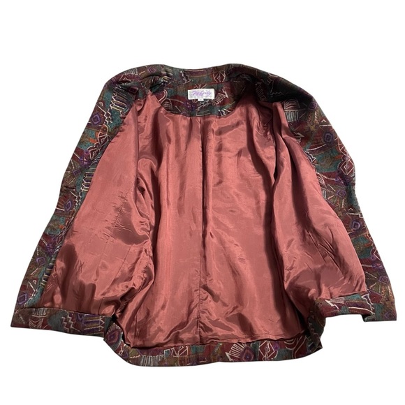 Top Lady Fashion Blazer Jacket Sz 11 Abstract Geometric, Corduroy Texture - Picture 8 of 12